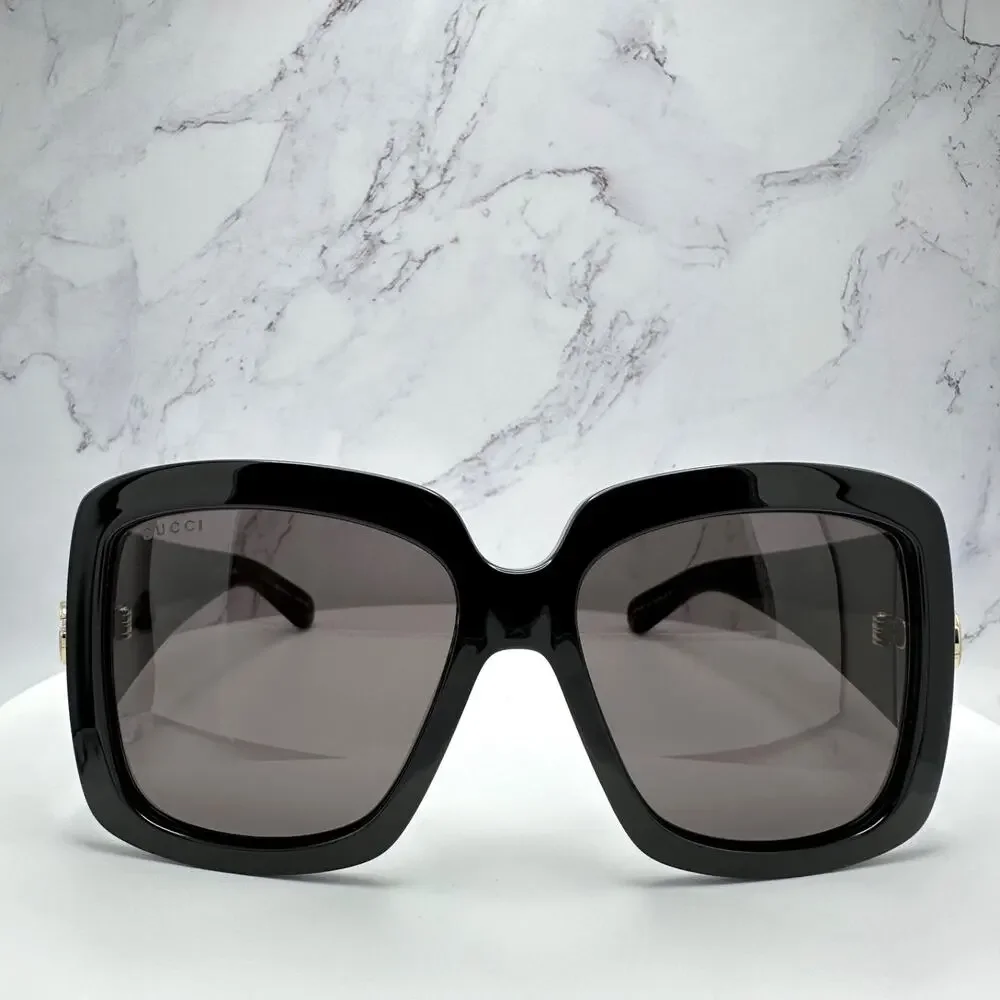 New GUCCI Sunglasses Wrap Square Black Gold Metal GG 55-16-130mm Authentic Gucci - Picture 2 of 15
